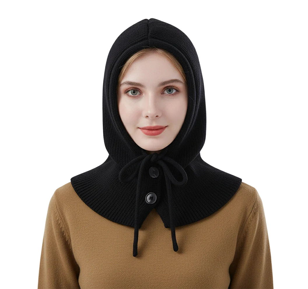 Women’s Knitted Balaclava Hood with Buttons - Image 13