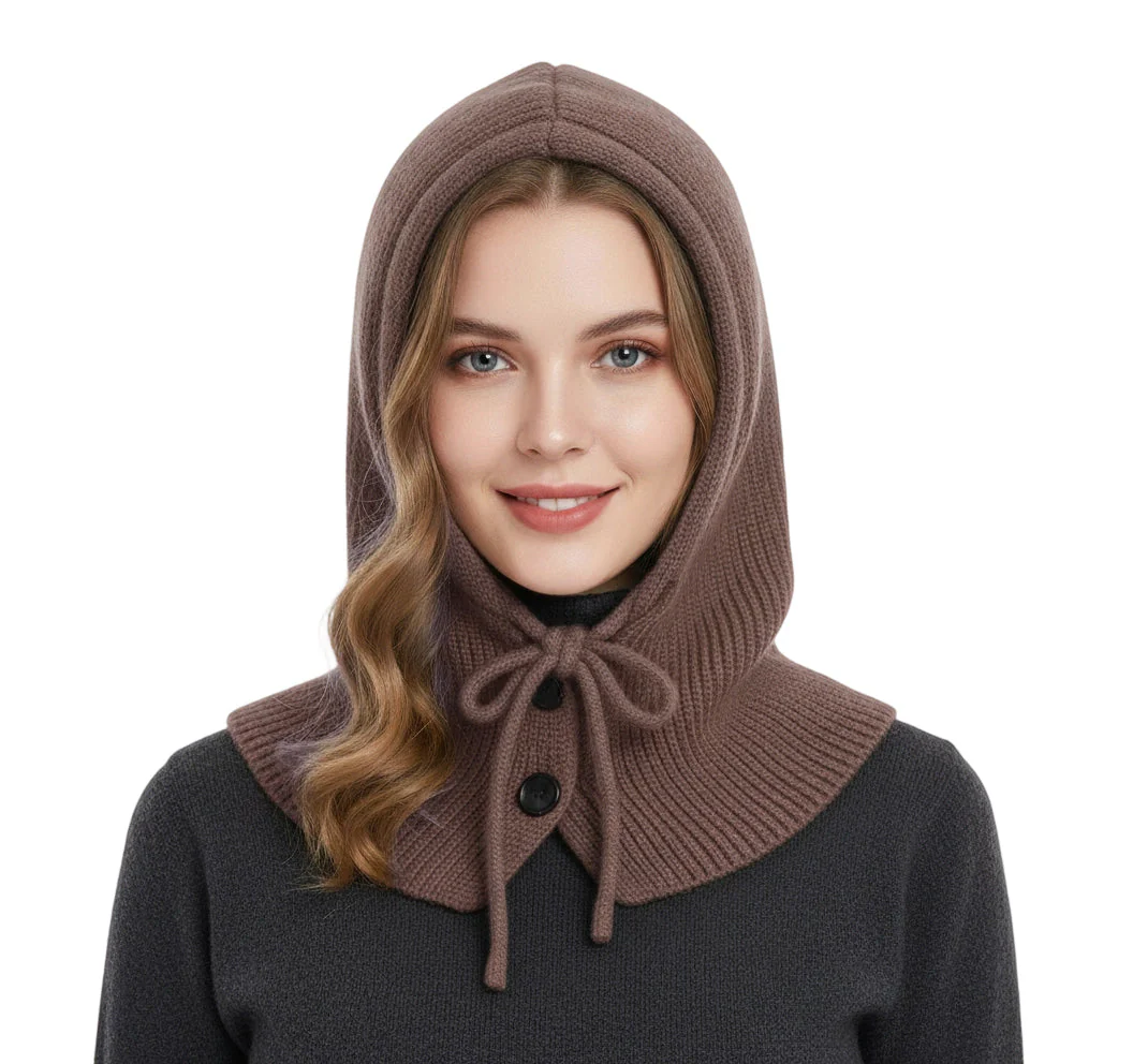 Women’s Knitted Balaclava Hood with Buttons - Image 14