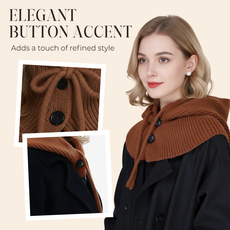 Women’s Knitted Balaclava Hood with Buttons - Image 2