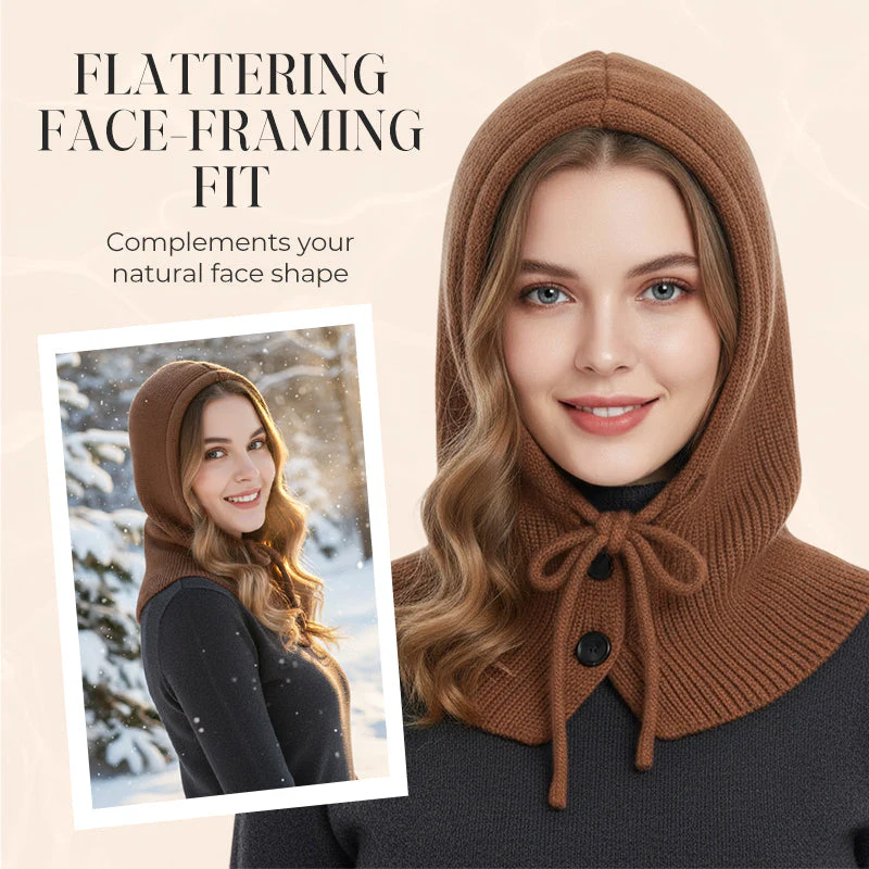 Women’s Knitted Balaclava Hood with Buttons - Image 8