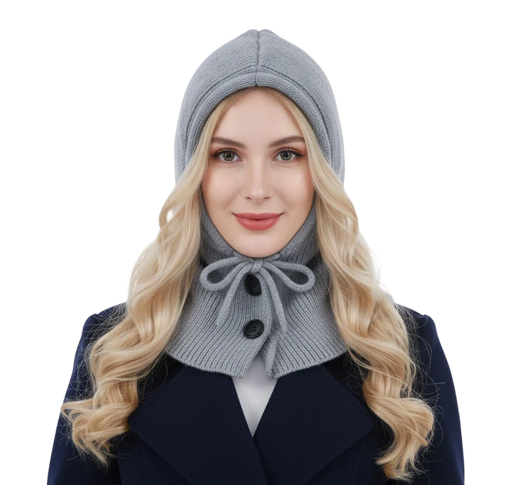 Women’s Knitted Balaclava Hood with Buttons - Image 9