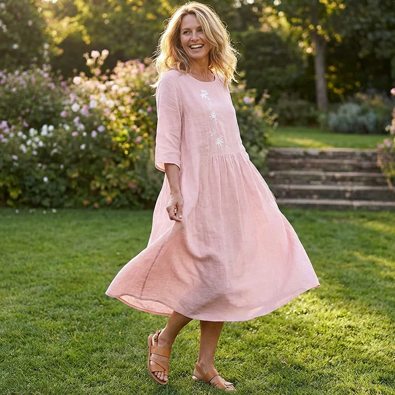 🌞Fris De Lente In Met 50% Korting!🌸Dames Casual Losvallende Midi-Jurk met Borduursel – Comfortabel & Elegant voor Zomer! - Image 7