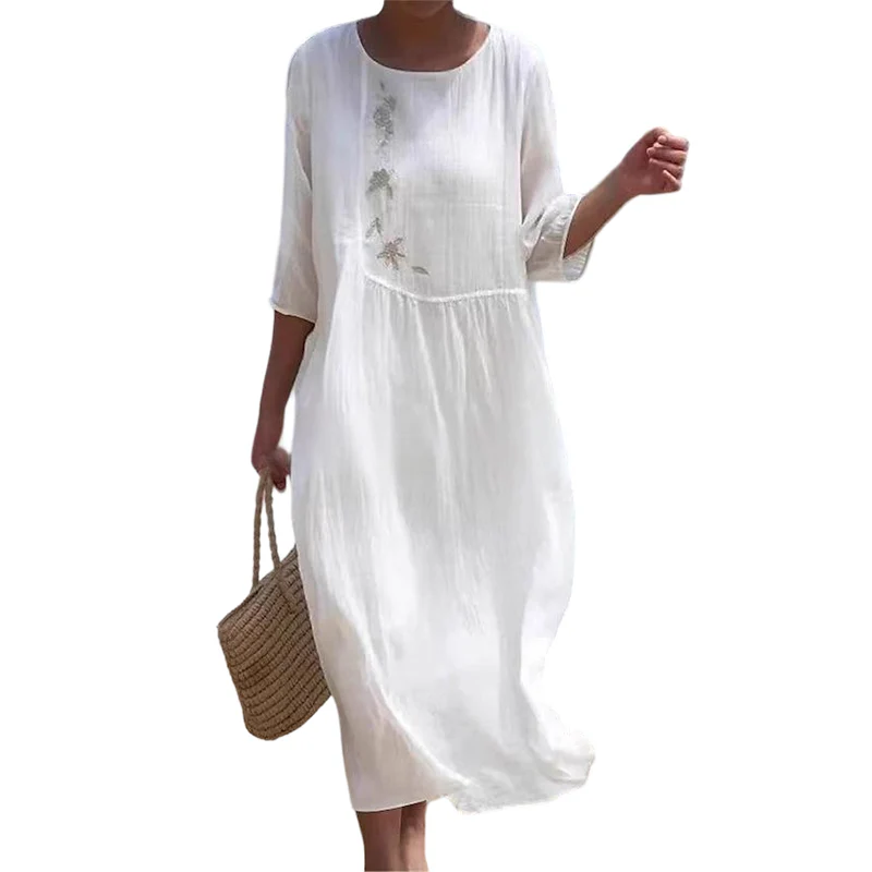 🌞Fris De Lente In Met 50% Korting!🌸Dames Casual Losvallende Midi-Jurk met Borduursel – Comfortabel & Elegant voor Zomer! - Image 8