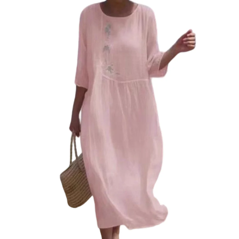 🌞Fris De Lente In Met 50% Korting!🌸Dames Casual Losvallende Midi-Jurk met Borduursel – Comfortabel & Elegant voor Zomer! - Image 9