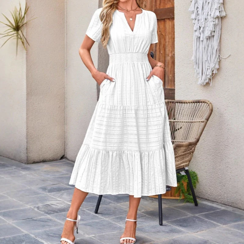 Dames Casual Zomer Korte Mouwen V-Hals Lange Jurk - Image 10