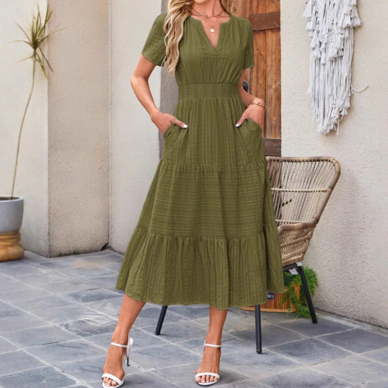 Dames Casual Zomer Korte Mouwen V-Hals Lange Jurk - Image 11