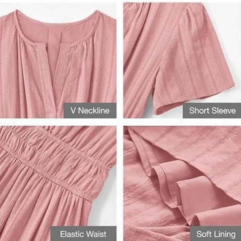 Dames Casual Zomer Korte Mouwen V-Hals Lange Jurk - Image 14
