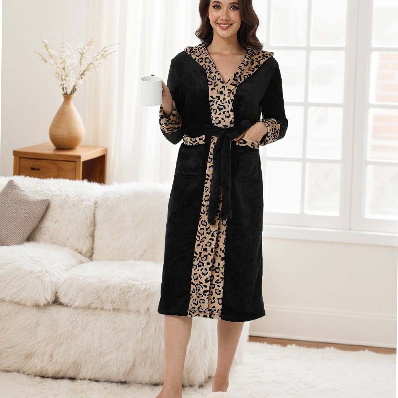 🎅Christmas Specials 50% OFF🎁🎄Women's Cozy Hooded Leopard Print Badjas - Image 2