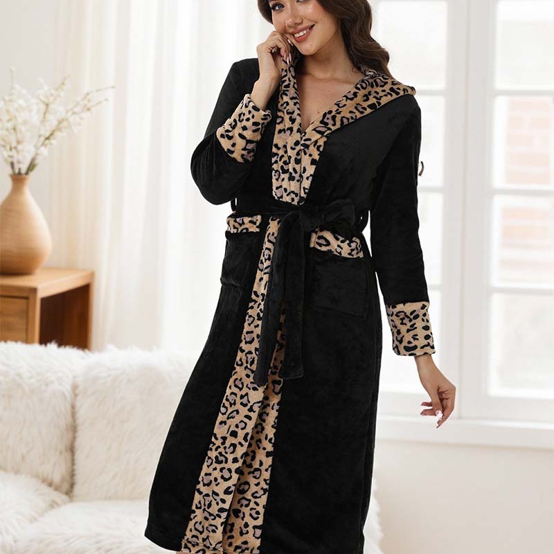 🎅Christmas Specials 50% OFF🎁🎄Women's Cozy Hooded Leopard Print Badjas - Image 3