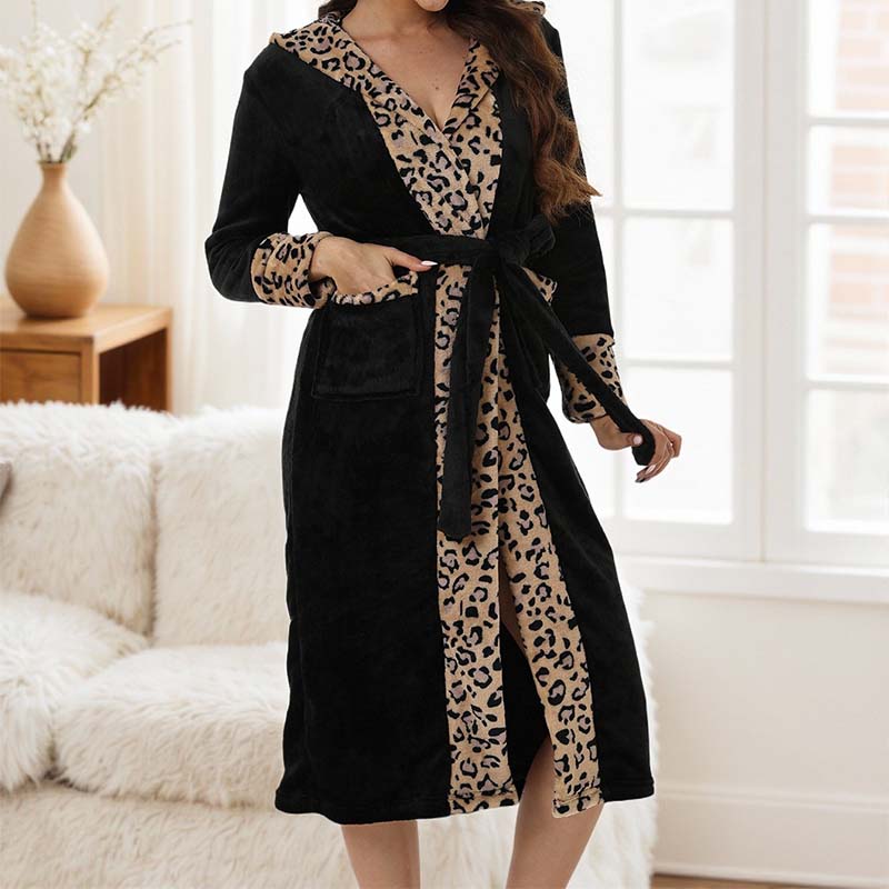 🎅Christmas Specials 50% OFF🎁🎄Women's Cozy Hooded Leopard Print Badjas - Image 8