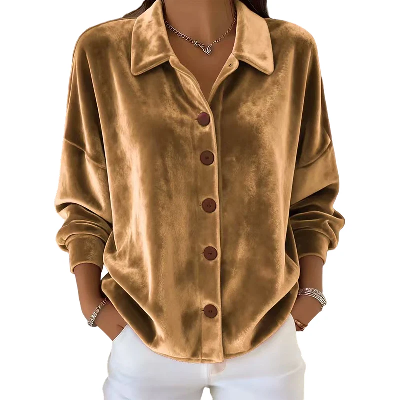 🎉Nieuwjaars Cadeau 50% KORTING!🌟Elegant Dames Pluchstoffen Overhemd (Lange Mouwen) – Glanzend Materiaal & Veelzijdig Ontwerp: Perfect Voor Elke Gelegenheid! - Image 11