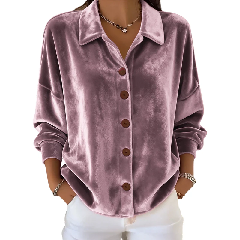 🎉Nieuwjaars Cadeau 50% KORTING!🌟Elegant Dames Pluchstoffen Overhemd (Lange Mouwen) – Glanzend Materiaal & Veelzijdig Ontwerp: Perfect Voor Elke Gelegenheid! - Image 12