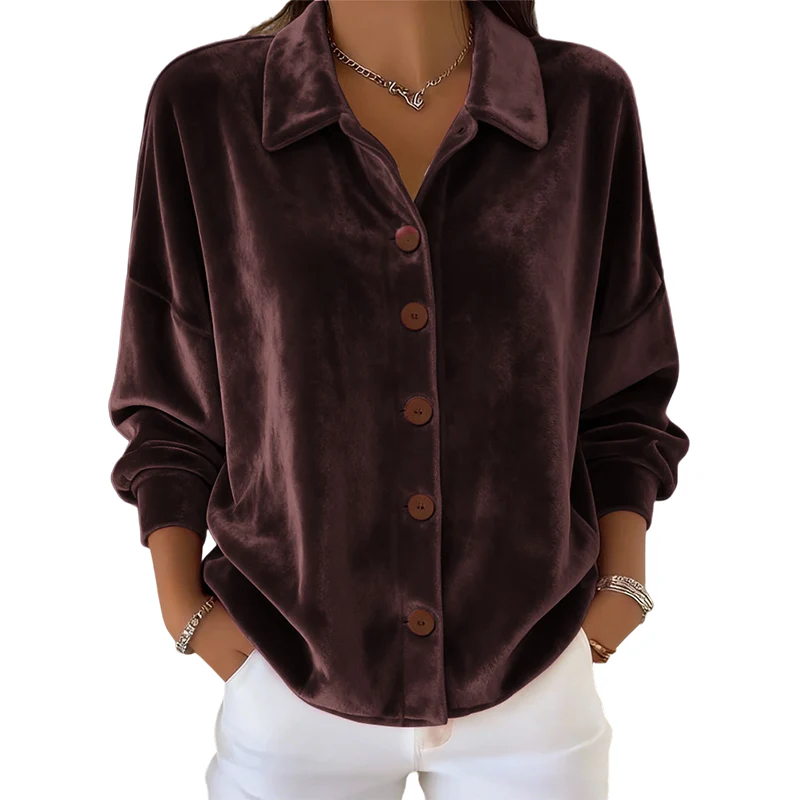 🎉Nieuwjaars Cadeau 50% KORTING!🌟Elegant Dames Pluchstoffen Overhemd (Lange Mouwen) – Glanzend Materiaal & Veelzijdig Ontwerp: Perfect Voor Elke Gelegenheid! - Image 13