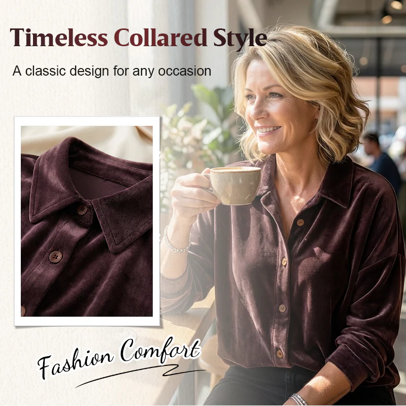 🎉Nieuwjaars Cadeau 50% KORTING!🌟Elegant Dames Pluchstoffen Overhemd (Lange Mouwen) – Glanzend Materiaal & Veelzijdig Ontwerp: Perfect Voor Elke Gelegenheid! - Image 3