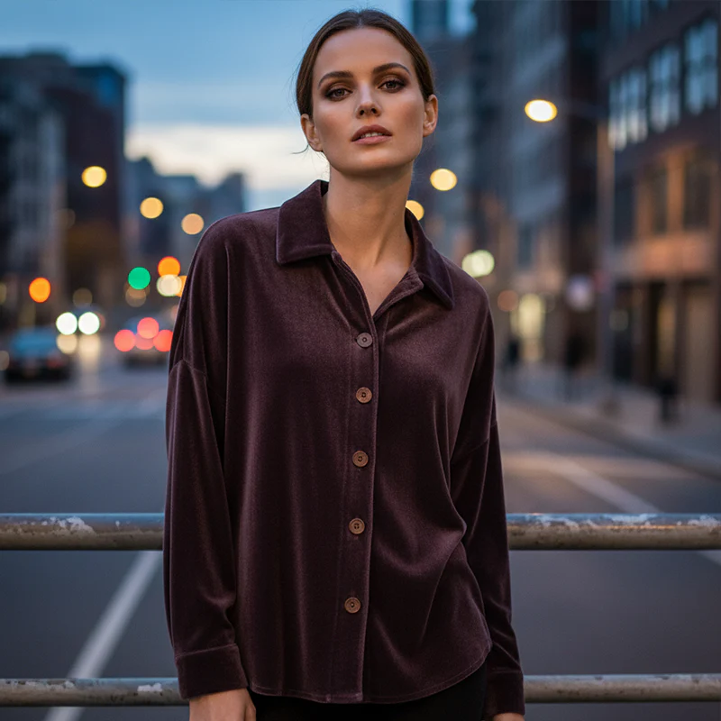 🎉Nieuwjaars Cadeau 50% KORTING!🌟Elegant Dames Pluchstoffen Overhemd (Lange Mouwen) – Glanzend Materiaal & Veelzijdig Ontwerp: Perfect Voor Elke Gelegenheid! - Image 7