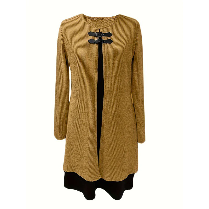 👗💖 Dames Jurk Tweedelig – A-Lijn Silhouet, Chique Gespaccenten & Comfortabele Geribbeld Stof - Image 11