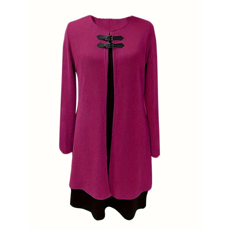 👗💖 Dames Jurk Tweedelig – A-Lijn Silhouet, Chique Gespaccenten & Comfortabele Geribbeld Stof - Image 13