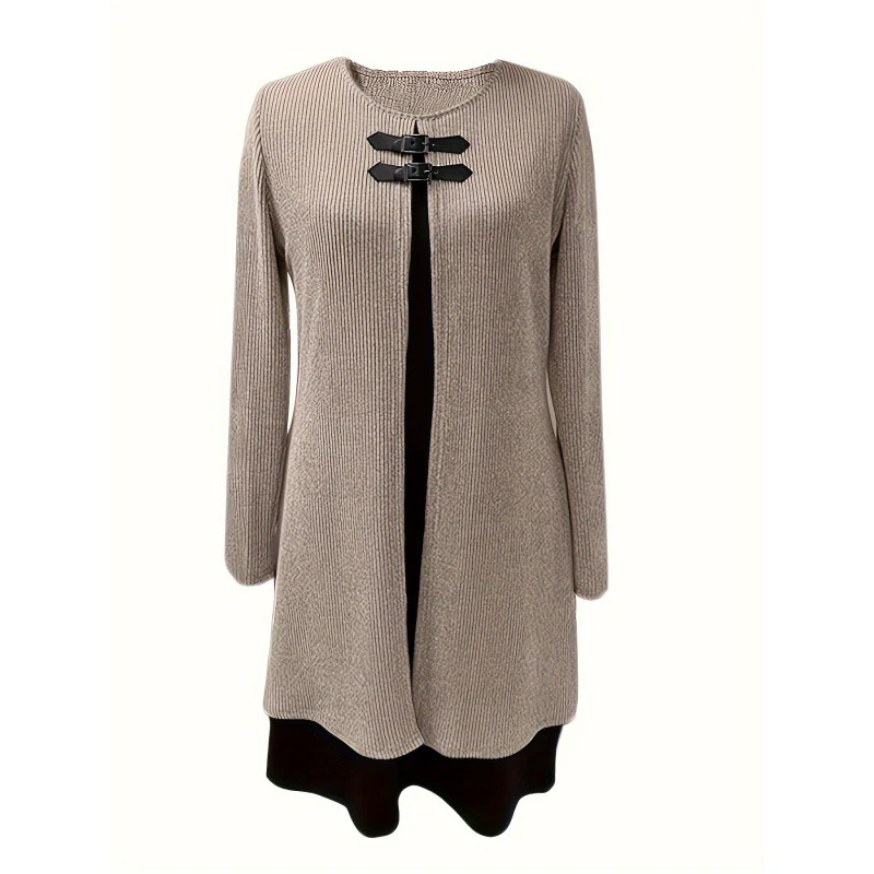 👗💖 Dames Jurk Tweedelig – A-Lijn Silhouet, Chique Gespaccenten & Comfortabele Geribbeld Stof - Image 14
