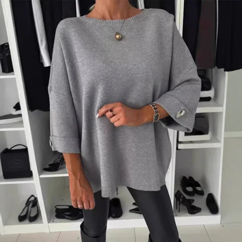 50% KORTING 👚 Klassieke Effen Gebreide Top voor Vrouwen – Driekwart Mouwen (Decoratieve Knopen) & Makkelijk Te Combineren! - Image 4